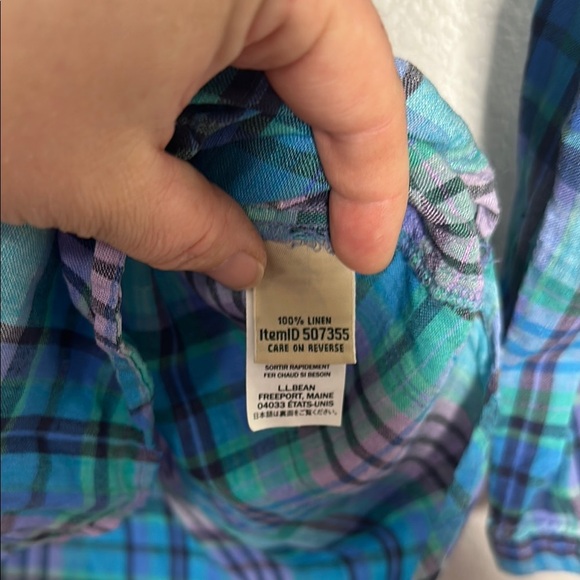Linen L.L. Bean Plaid V-Neck Women's Top S Petite - Picture 7 of 7